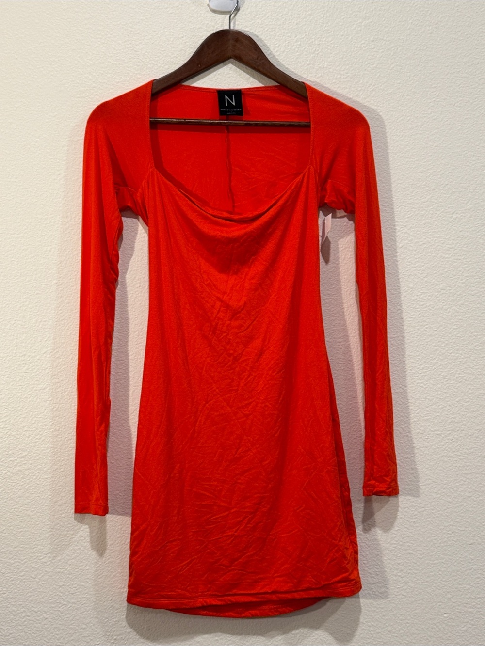 naked wardrobe Bright Red Long Sleeve Fitted Dress